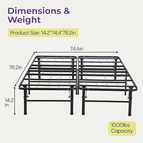 Miniatura 9 de Marco de cama, plataforma de metal plegable, base de colchón, base de colchón de repuesto de somier, listones de acero resistente, metal clásico