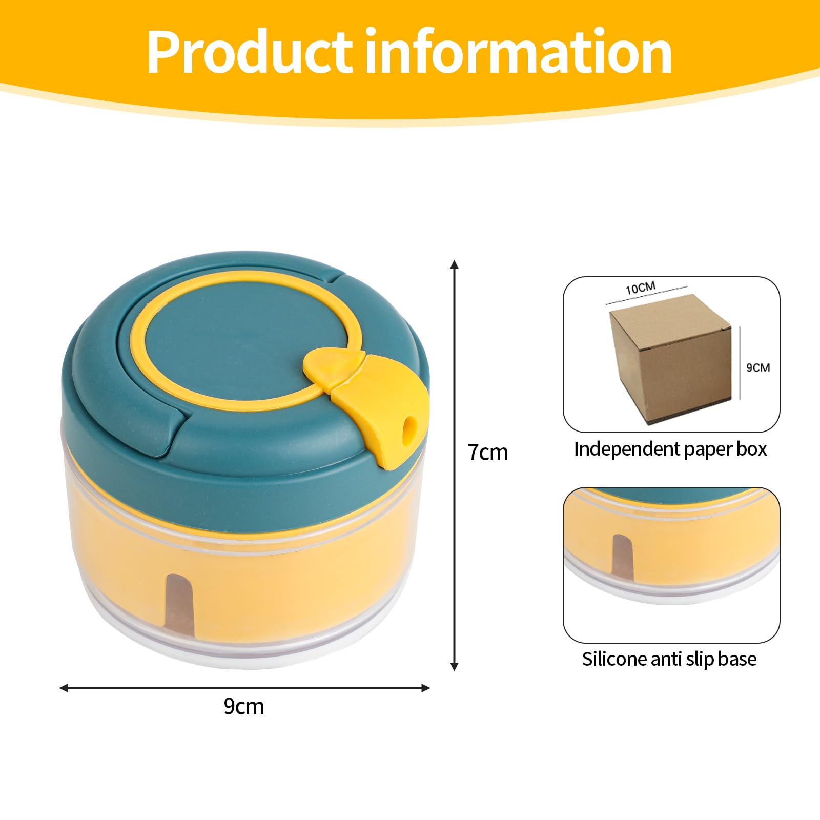 Hachoir manuel - Mini Hachoir 200 ml - Plastique PP - Coupe Rapide en 5 Secondes - Pour Légumes, Oignons, Ail (Jaune-Bleu