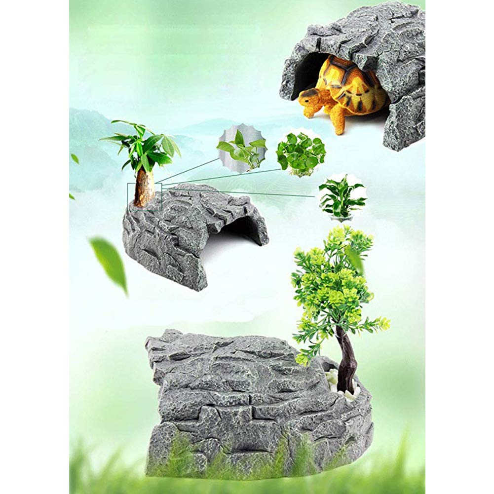 OMEM Piel de reptil, jaula de tortuga, roca artificial planta, decoración de hábitat humidificado (XXL)