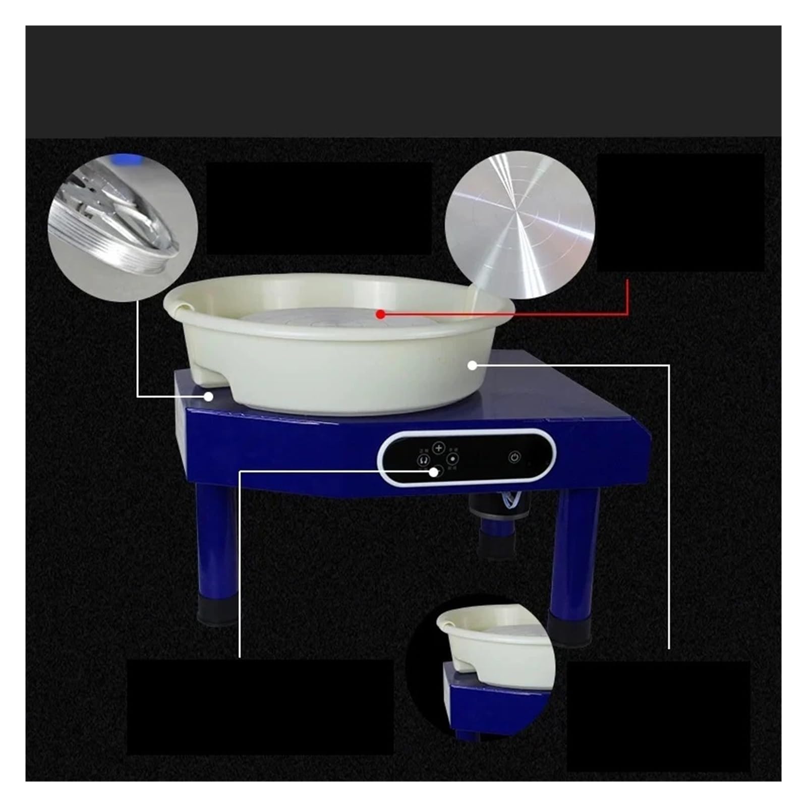 Torno Eléctrico De Cerámica Con Plato Giratorio For Modelar Arcilla, Minimáquina For Manualidades For Adultos, Uso Doméstico, Niños, Enseñanza Escolar, Arte DIY Control Preciso(Blue LCD)
