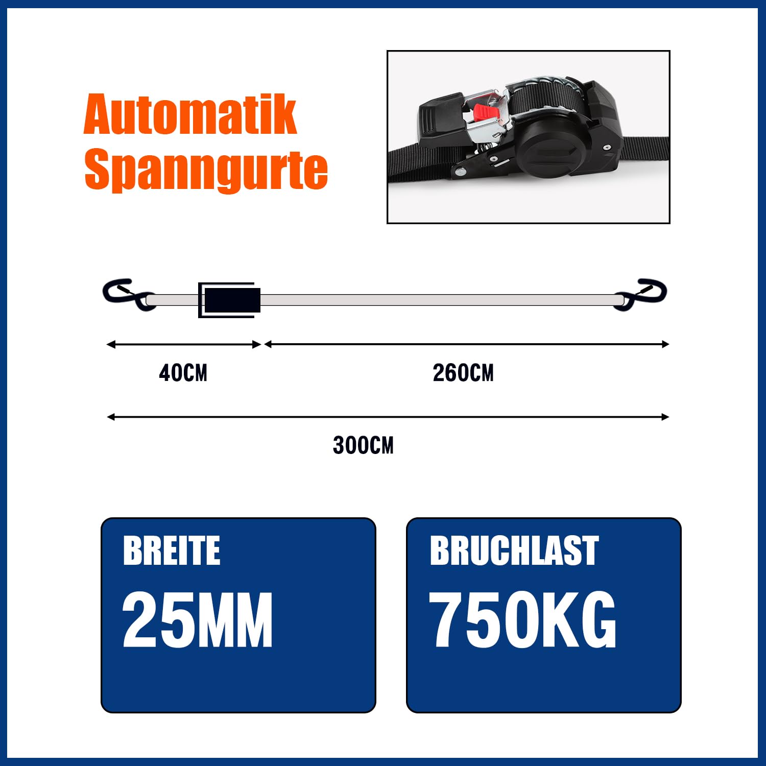 4 Stück Automatik Spanngurt mit S Haken | Automatischer Spanngurtaufroller 3m x 25mm,750KG Bruchlast | Selbstaufrollende Spanngurte für Motorrad, Anhänger und LKW, Schwarz