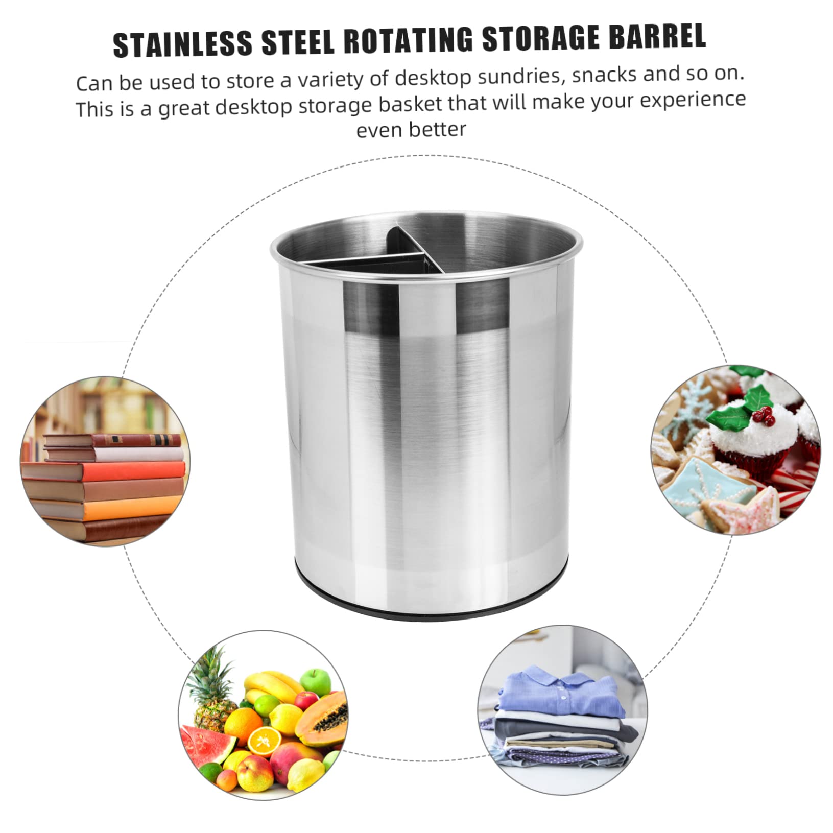 DOITOOL Support D'ustensiles de Cuisine en Acier Inoxydable Organisateur de Spatule Rotatif Seau de Rangement Multi-grilles