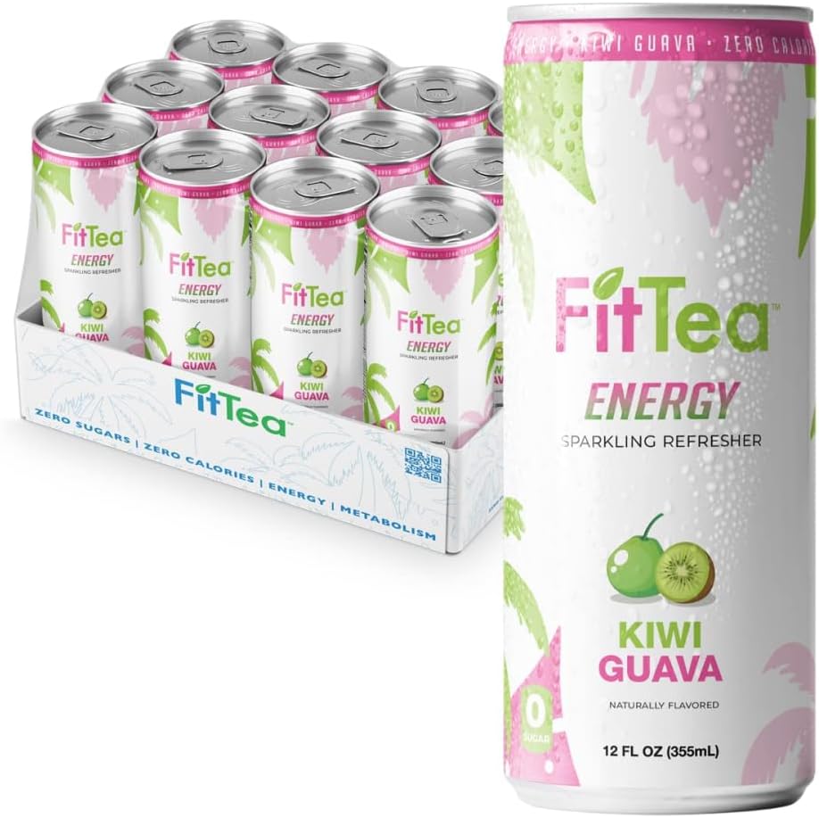 Healthy Energy Drink 12 Fl Oz - Kiwi Guava Pre Workout Sparkling Refresher (12 Pack) Natural Energy Drinks Sugar Free
