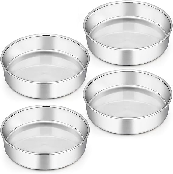 Homikit 8 Inch Cake Tin Set of 4, Stainless Steel Round Cake Mould for