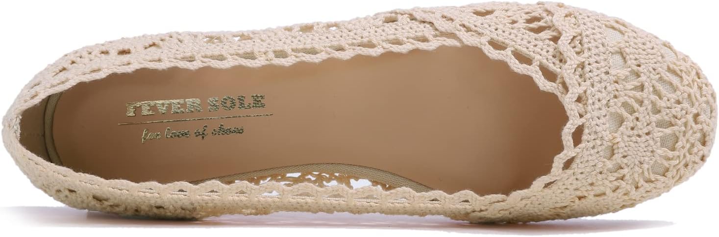 FEVERSOLE Women's Comfort Breathable Knit Crochet Shoes Lace Ballet Flats - Image 3