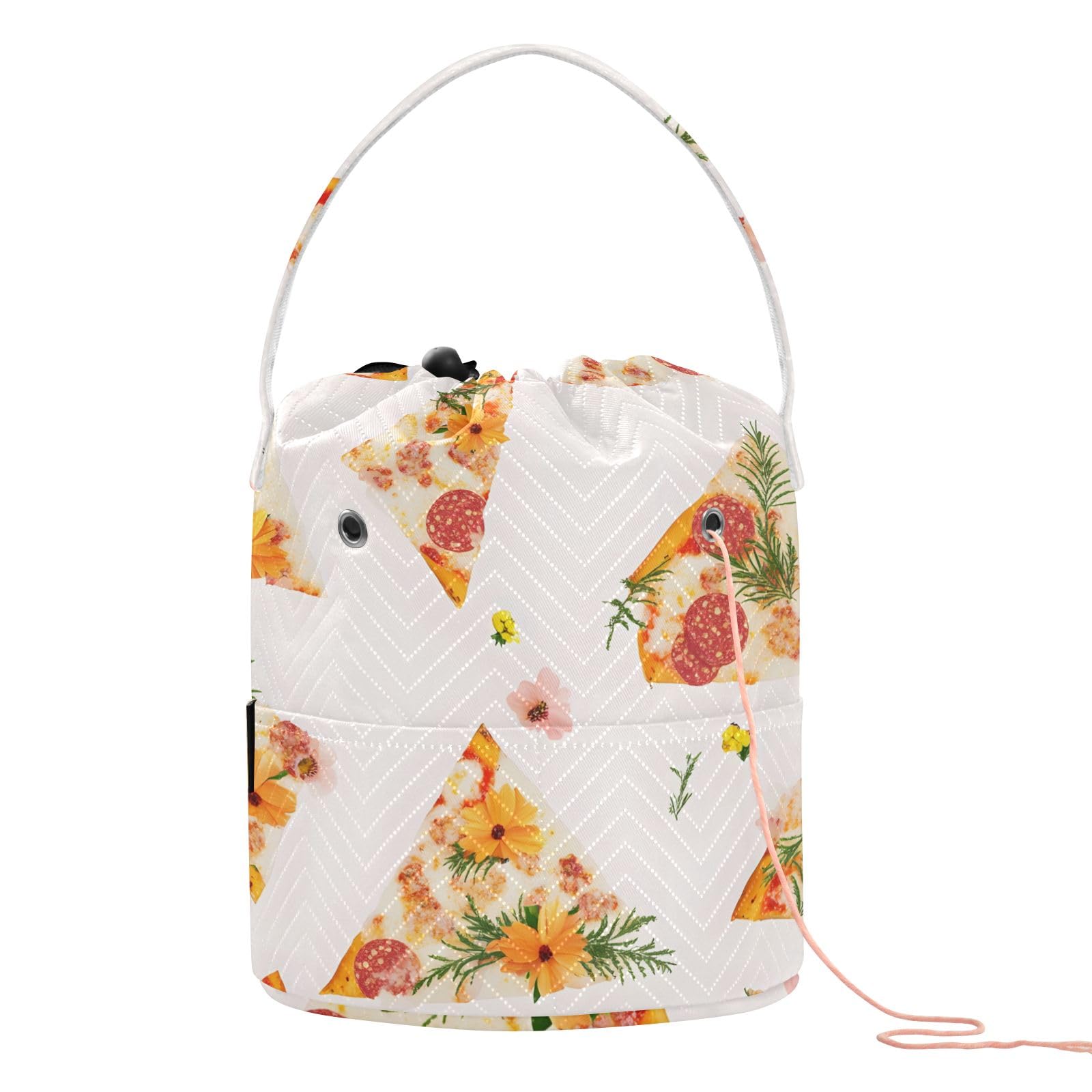 Yarn Storage Bag Small Crochet Bag Knitting Bag Organizer Pizza Flower Yarn Bags for Crocheting Basket