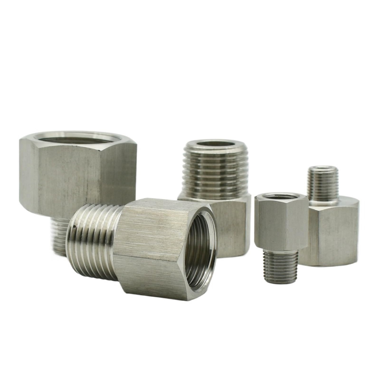 1 unids BSPT rosca interior rosca exterior acero inoxidable 304 Reductor de acoplamiento hexagonal Conversión Conector de alta tensión (1l2 (M) a 1l4 (F) pulgadas