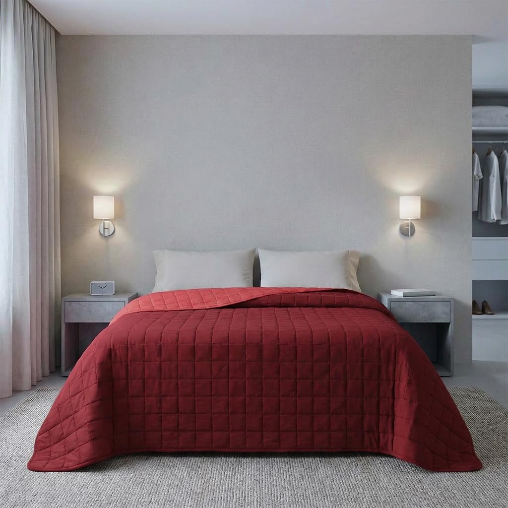 INTRECCI Copriletto Matrimoniale Estivo, Trapunta Estiva Matrimoniale, 260x260 cm, Coperta Estiva, anche Primaverile, Double Face, Moderna, Leggera, Elegante. Colore: Bordeaux/Rosso