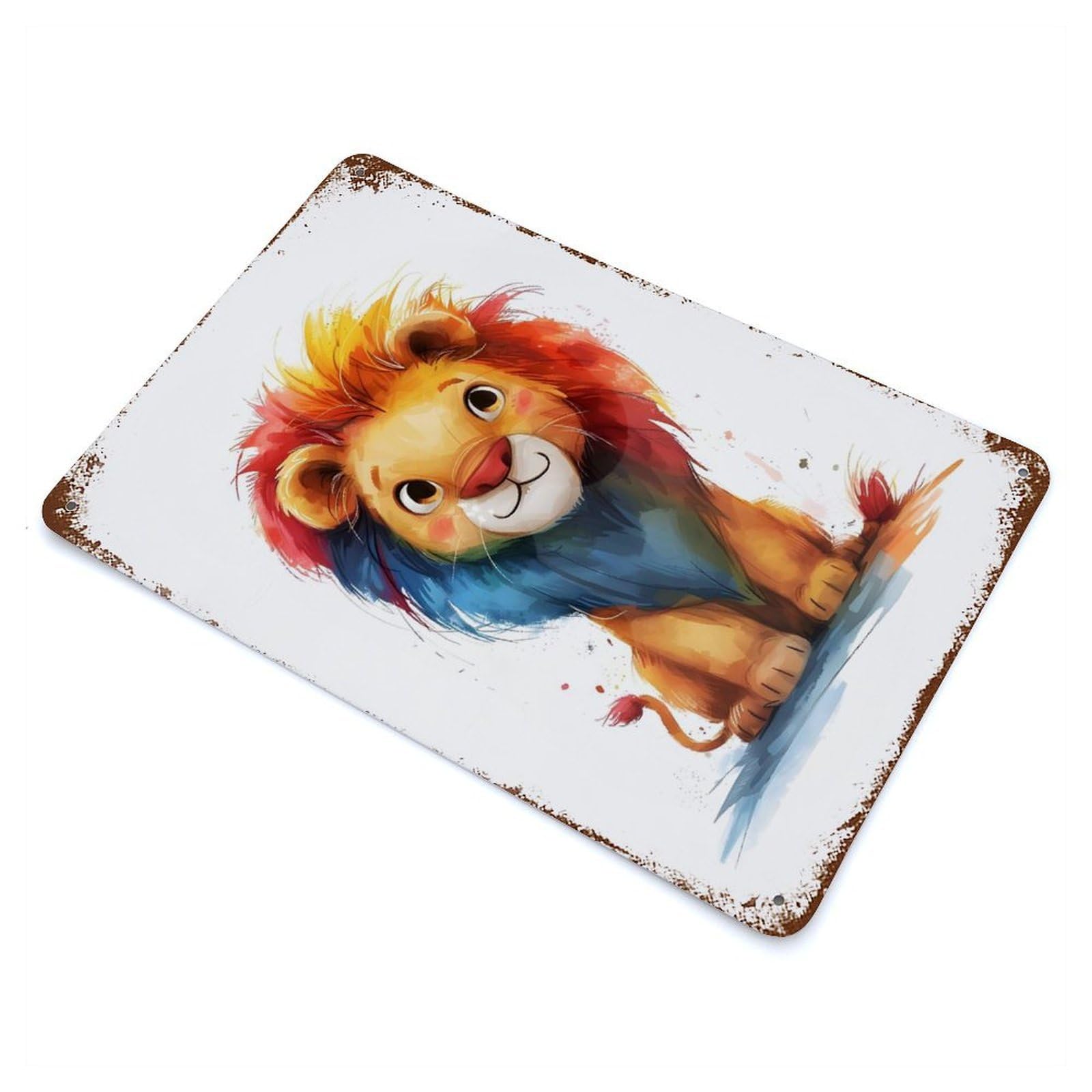 Rainbow Lion 11.8"x7.9" Rust Effect Tin Sign, Industrial Home Decor for Living Room, Hallway And Home Decor