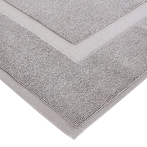 Image of Amazon Basics Banded Bathroom Bath Rug Mat, Machine Washable, 100% Cotton, 31 inch x 20 inch, Light Gray