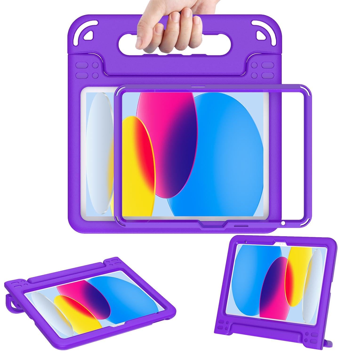 AVAWO Kids Case for New iPad (A16) 11th Generation 11 Inch 2025, iPad 10th Generation 10.9" 2022 with Built-in Screen Protector Durable Shockproof Lightweight Handle Cover for i Pad 10/11 Gen, Purple