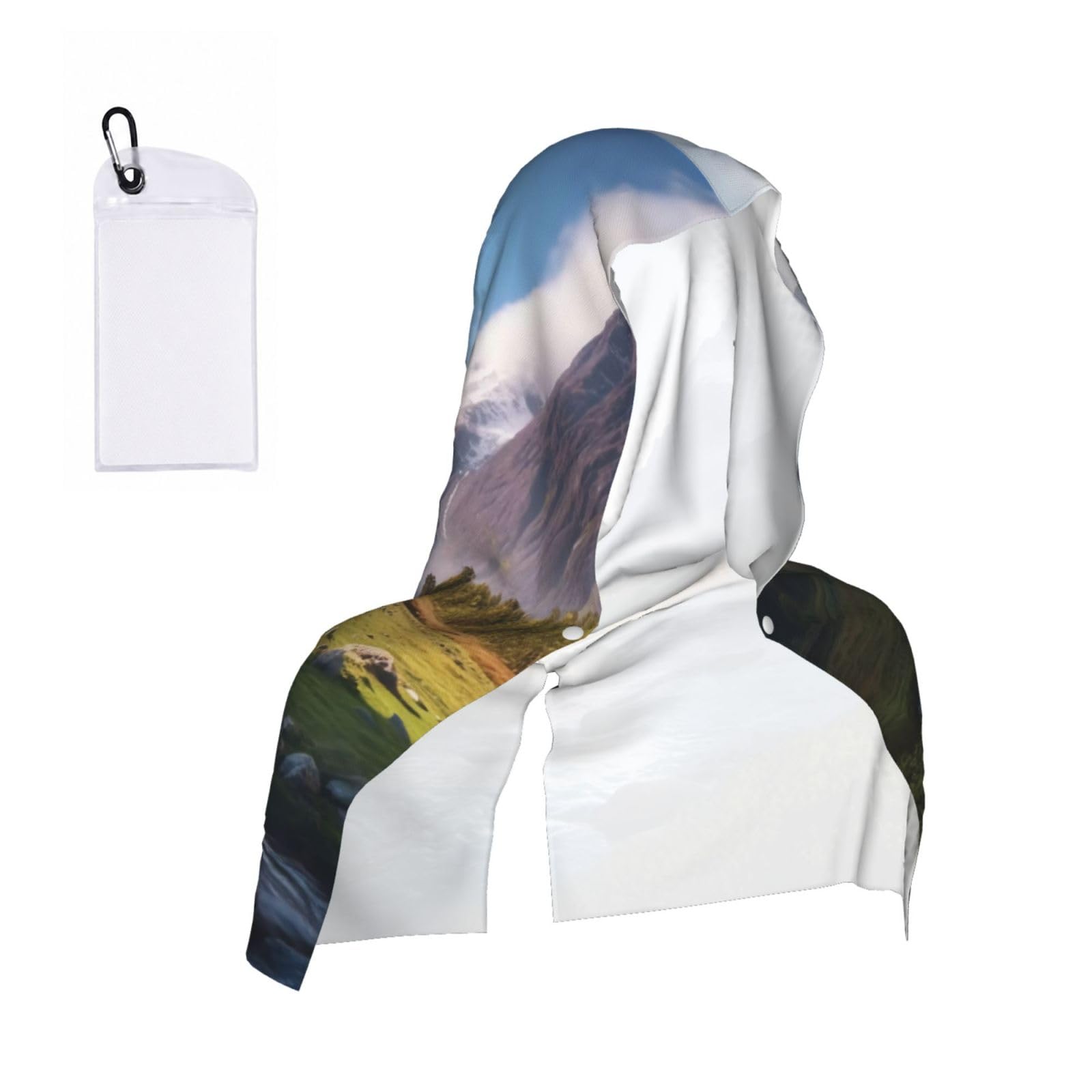 WXWJSHMGC Travel Mountain Scenery Print Cooling Hoodie Towel, Cooling Towels For Neck And Face Sun Protection Instant Cool Hoodie(Sport/Camping/Work Out/Hot Weather)