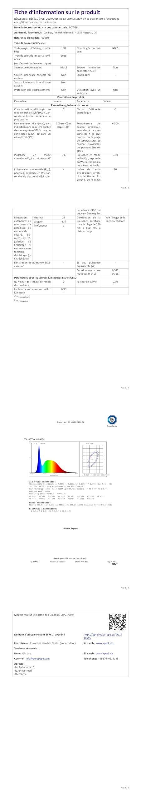LQWELL® Lampa Biurkowa LED Odłączana, 3 Poziomy Jasności, Możliwość Przyciemniania, Lampa Stołowa Do Domowego Biura, Obrót Od 0° Do 180°, 6500 K (Biały)