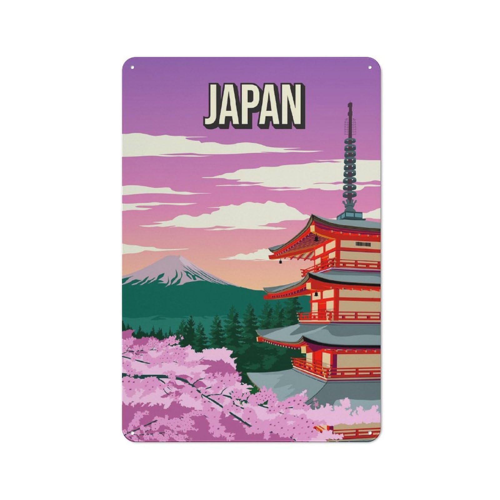 Junmoney Style-23 Vintage Metal Plaque 30X20cm Featuring Japan Landscape Travel, Diner Style Decor For Restaurant, Kitchen, Counter Or Breakfast Nook