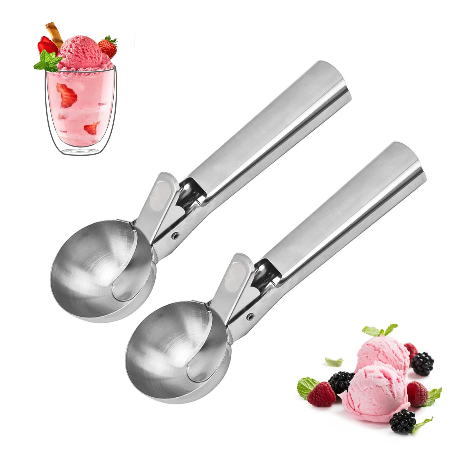 Paletta Per Gelato In Acciaio Inox 304 - Con Grilletto, 4cm Diametro, Per Porzionare Biscotti E Frutta - Foto 7