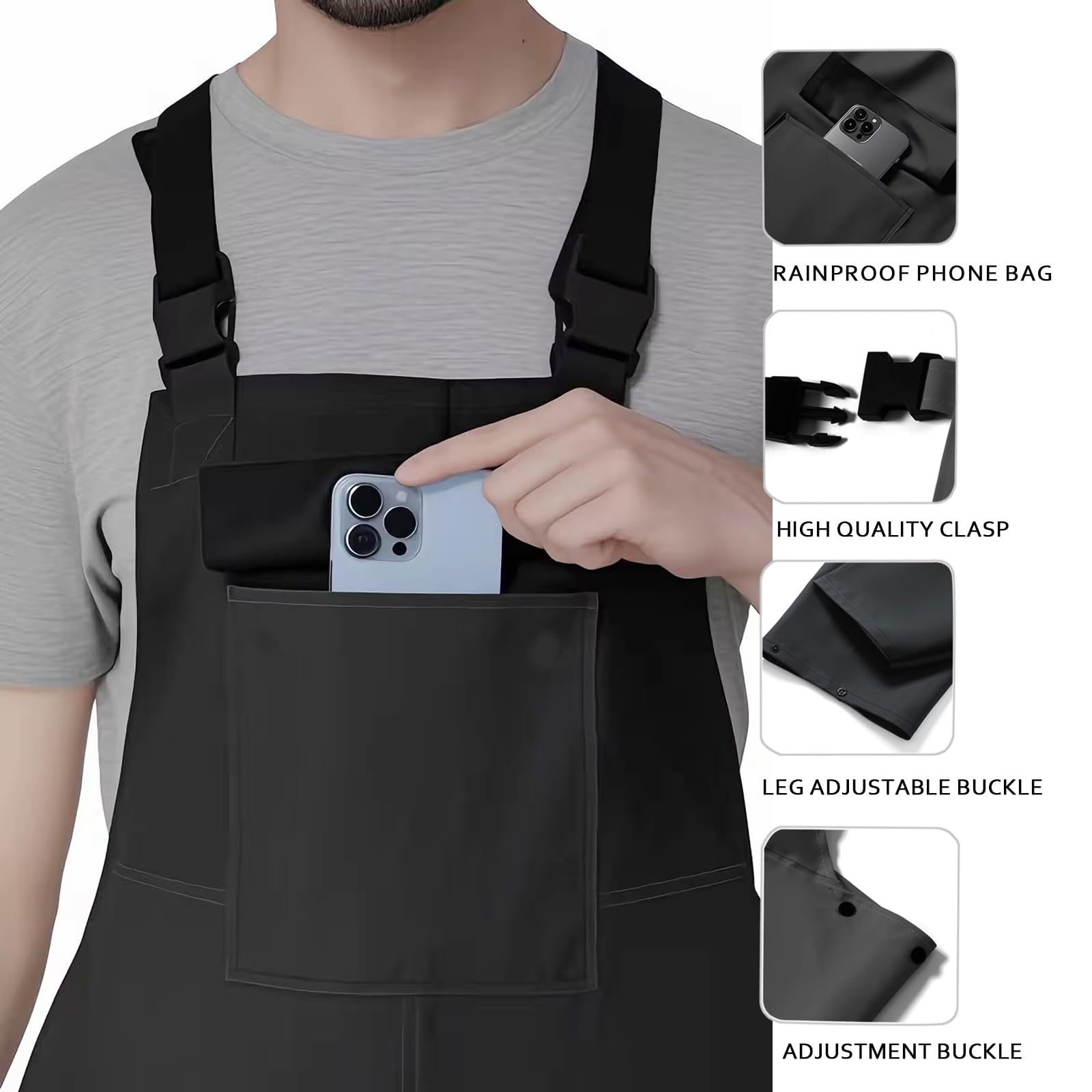 HANMENGXUAN Men's Waterproof Overalls/Work Clothes,Fishing Bib Pants Safety Work Rain Pants(Black,X-Large)