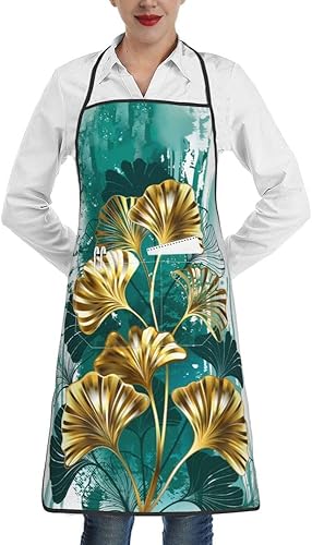 Miniatura 9 de Delantales con babero para mujeres y hombres, delantal de cocina con bolsillos para cocina, parrilla, barbacoa, pintura, jardinería Boho floral