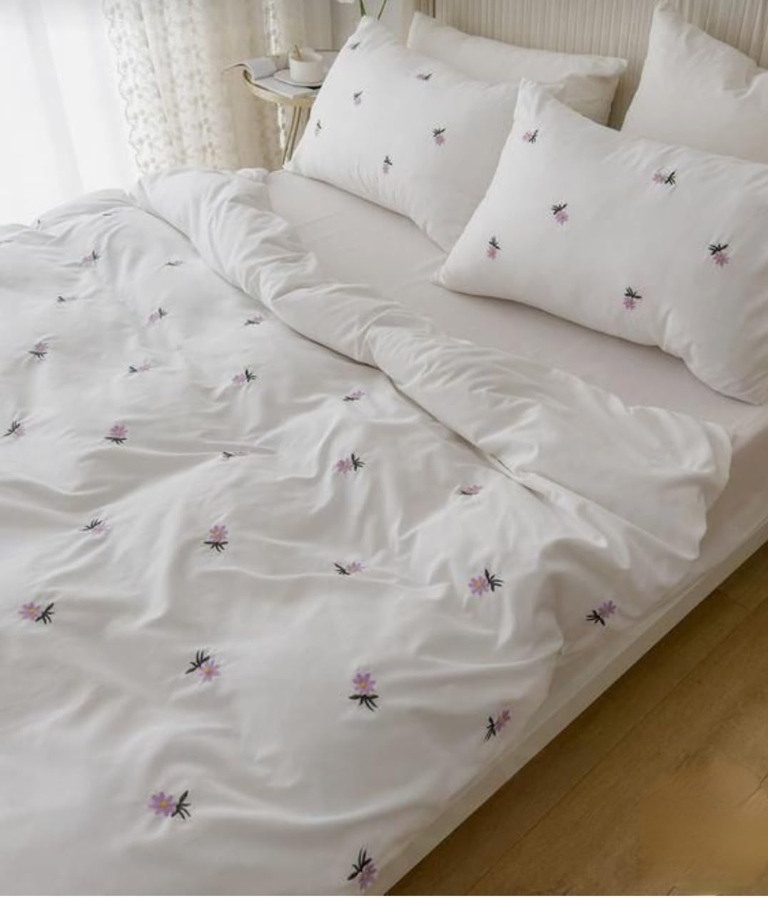 Cotton Embroidery bedsheet with Purple Flower and Green Leaves with Two Pillow Cover Thread Count 400 (B0D5BH9SYC) Amazon Price History, Amazon Price Tracker