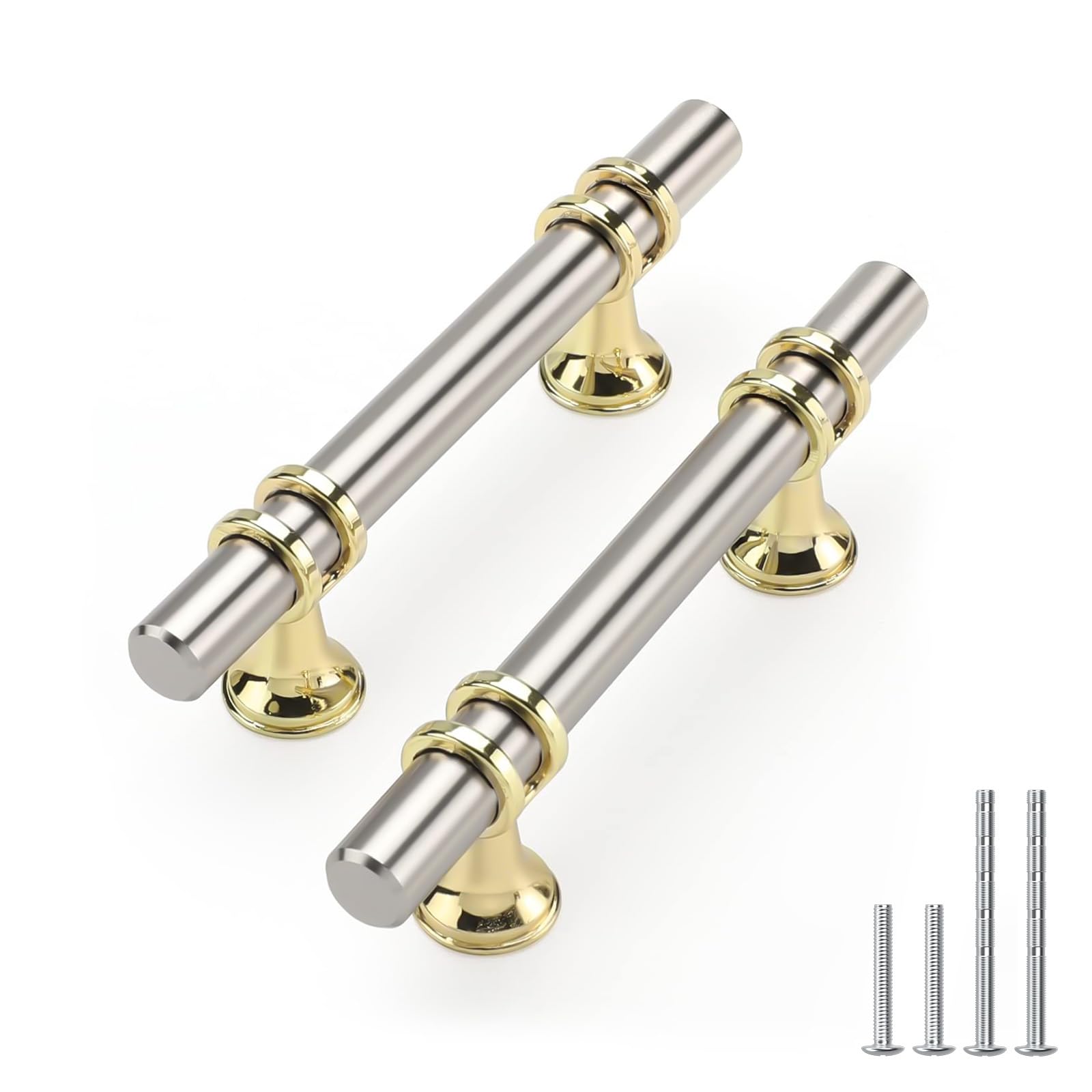 Rergy 10 Pack 3 Inch Hole Center Brushed Nickel and Gold Cabinet Pulls