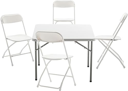 BTEXPERT Juego de mesa plegable cuadrada de 5 piezas mesa de 34 pulgadas 4 sillas para adultos para juegos de mesa noches reuniones fiestas hogar