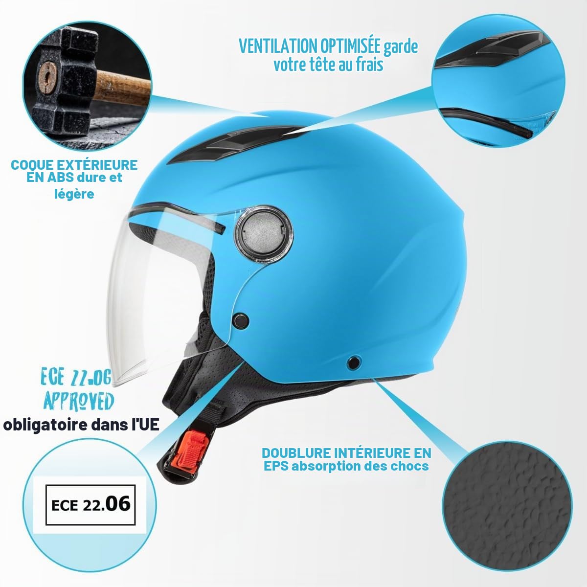 VINZ Magic Casque de Moto pour Enfant | Casque Jet en Tailles YS–YXL | Casque Enfant pour Moto, Scooter et cyclomoteur | Certifié ECE 22.06