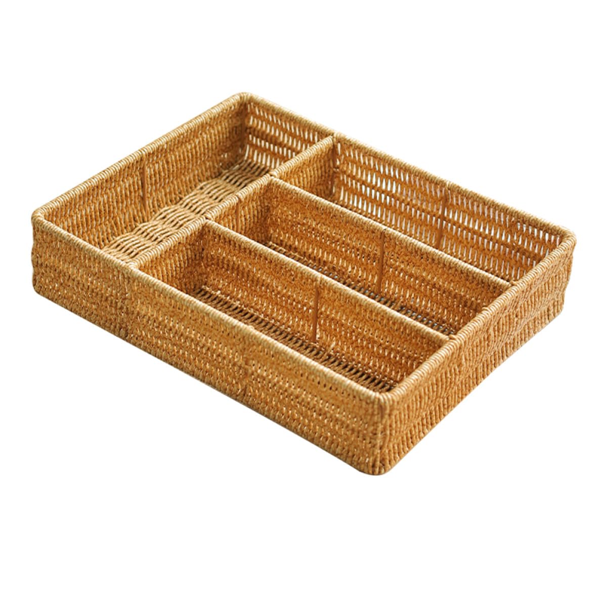 Kaki - Cesta de almacenamiento de plástico, elegante organizador tejido para llaves, cubiertos y artículos esenciales para el hogar, solución de almacenamiento multiusos para cajones y decoración