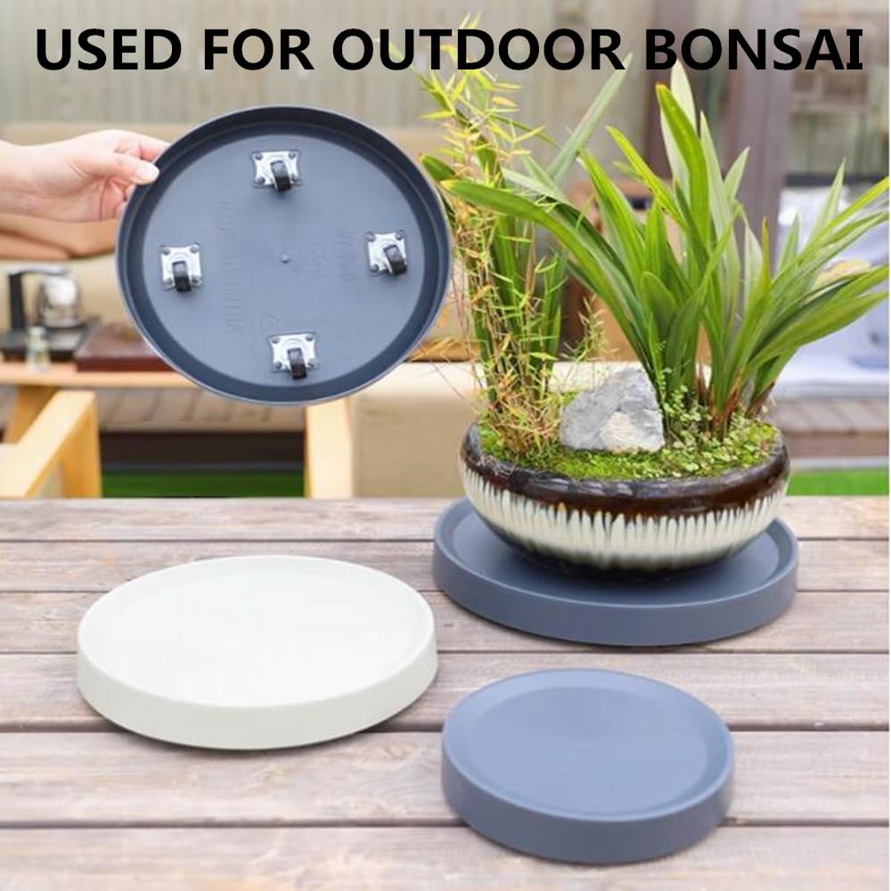 2-Pack Mobile Plant Stands With Hidden Wheels - 13.6" Round White Plant Caddy For Pots Indoor/Outdoor