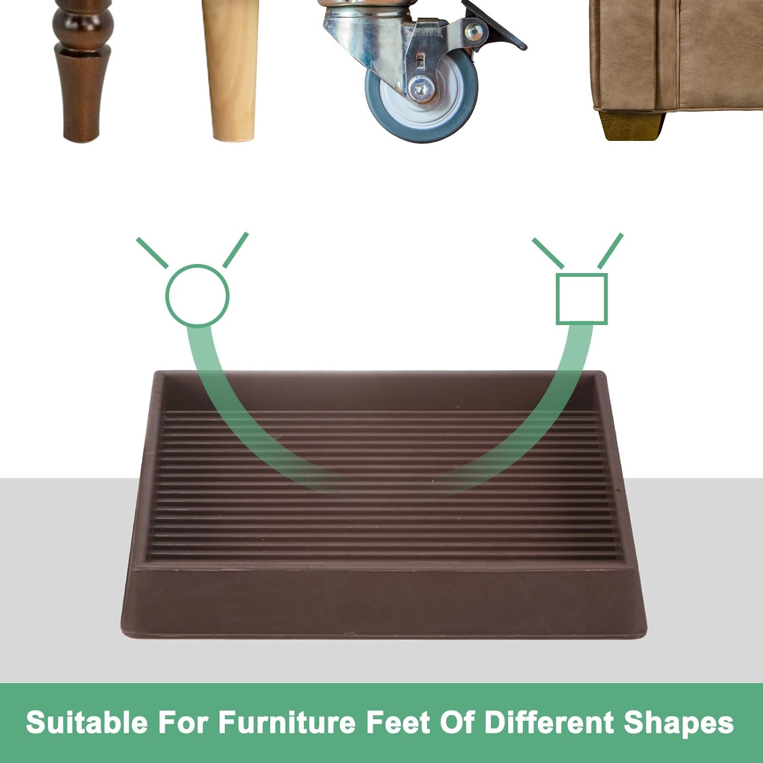 M METERXITY 8-Pack Furniture Coasters Cups, 4" Square Rubber Anti Slide Floor Protector Pads for Sofa Chair/Piano Stopper, Furniture Caster Leg Non Slip Feet Cups [Brown]