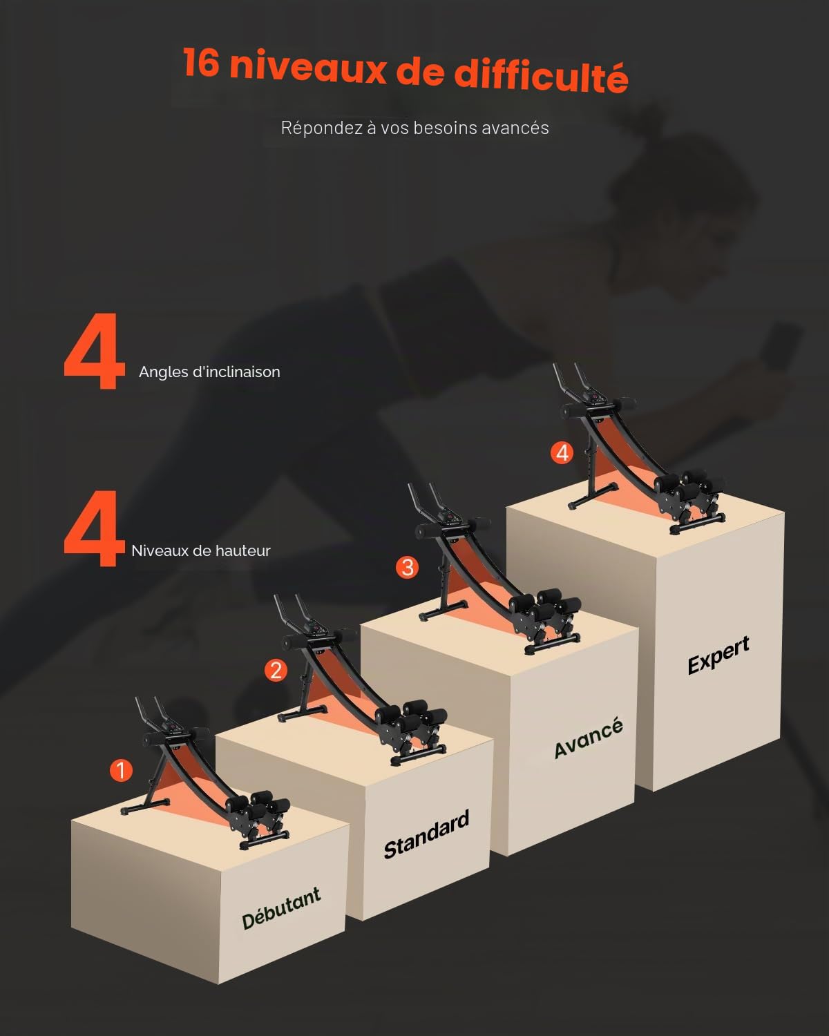 VEVOR Appareil d'Entraînement Abdominal à Double Piste, Machine Abdominale Capacité de Charge 200 kg, Entraîneur Abdominal et Force de Base, Pliable et Réglable, pour Exercice de Fitness Domicile Gym