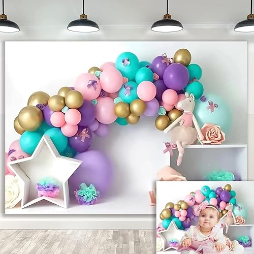 Miniatura 3 de Arco de flores globos fotografía fondo niñas primer cumpleaños fiesta baby shower pastel crush decoraciones telón de fondo cumpleaños boda recién