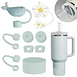 Stanley Cup Accessories Set Including 6 Pcs Silicone Spill Proof Stopper, 2 Pcs Straw Cover Cap for 9-10 mm Straws, 1 Pcs Silicone Boot for Stanley Cup 40oz & 30oz Tumbler(Mist)