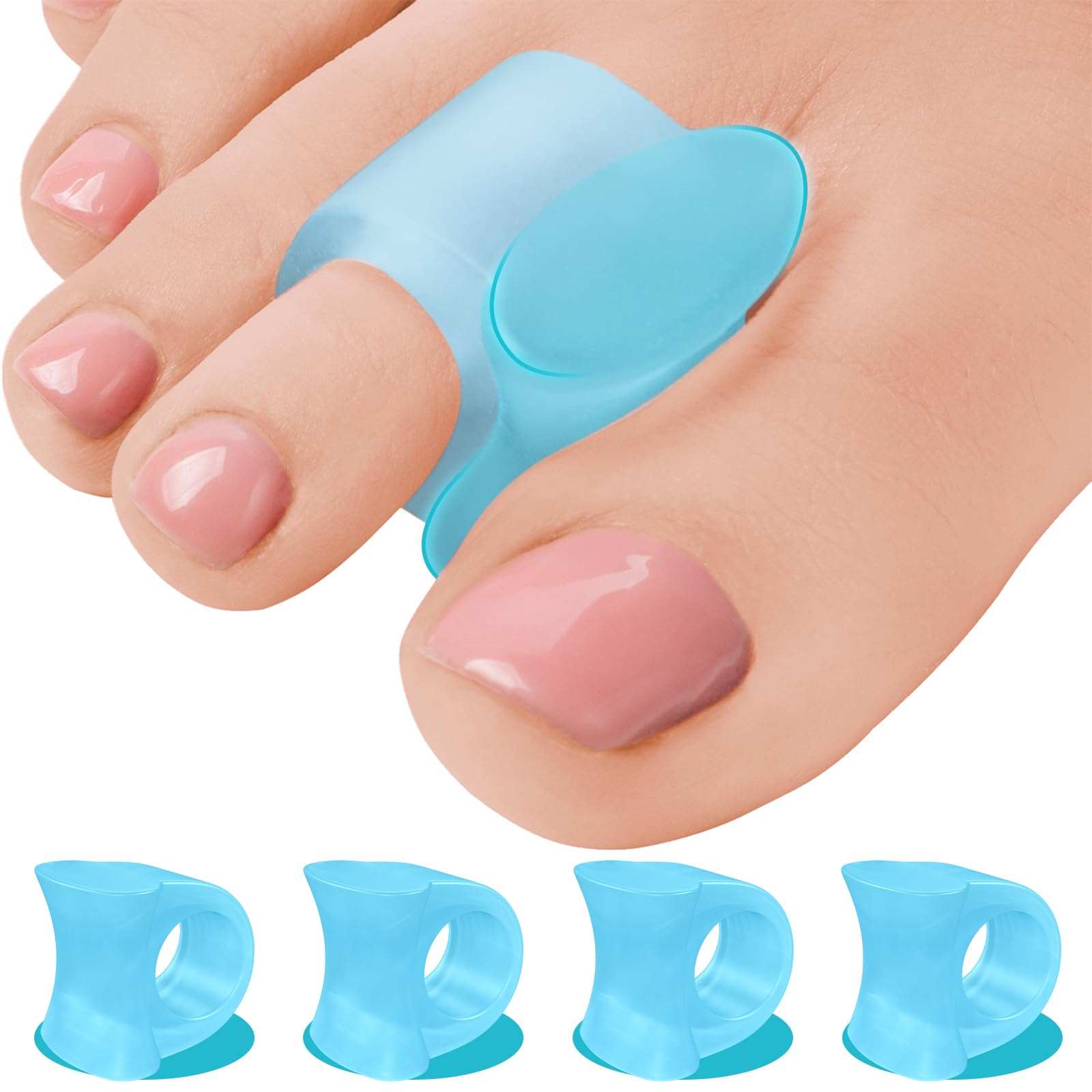 Toe Separators Hammer Toe Straightener - 4-Pack Big Toe Spacers Clear - Gel Spreader - Correct Crooked Toes - Bunion Corrector and Bunion Relief - Pads for Overlapping, Hallux Valgus, Yoga - Blue