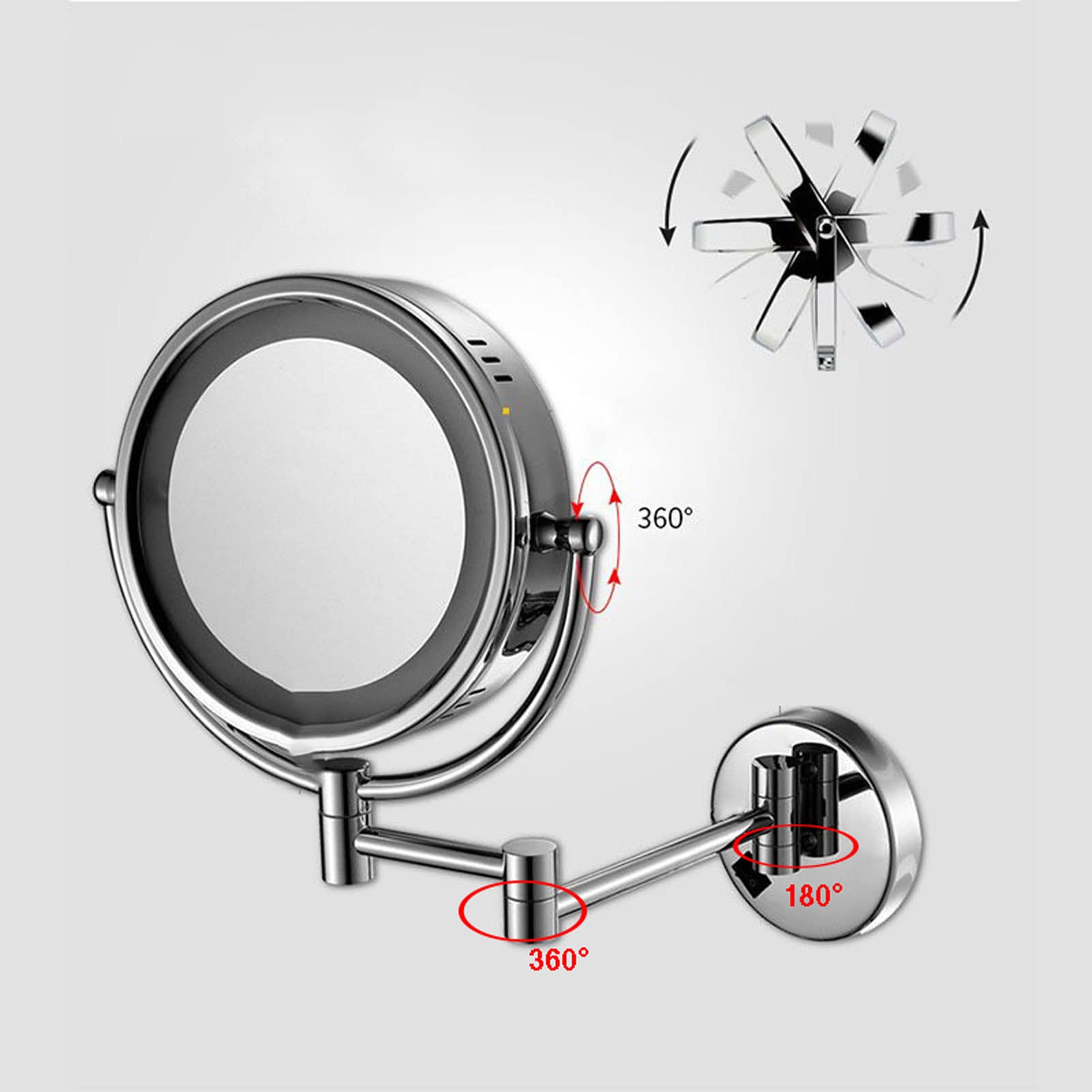 Specchio per Il Trucco con Luce, Specchio Cosmetico da Parete, Specchi Cosmetici Girevoli Estensibili da Bagno, Completamente Orientabile, per Bagno Hotel (Gold Plug 7X)