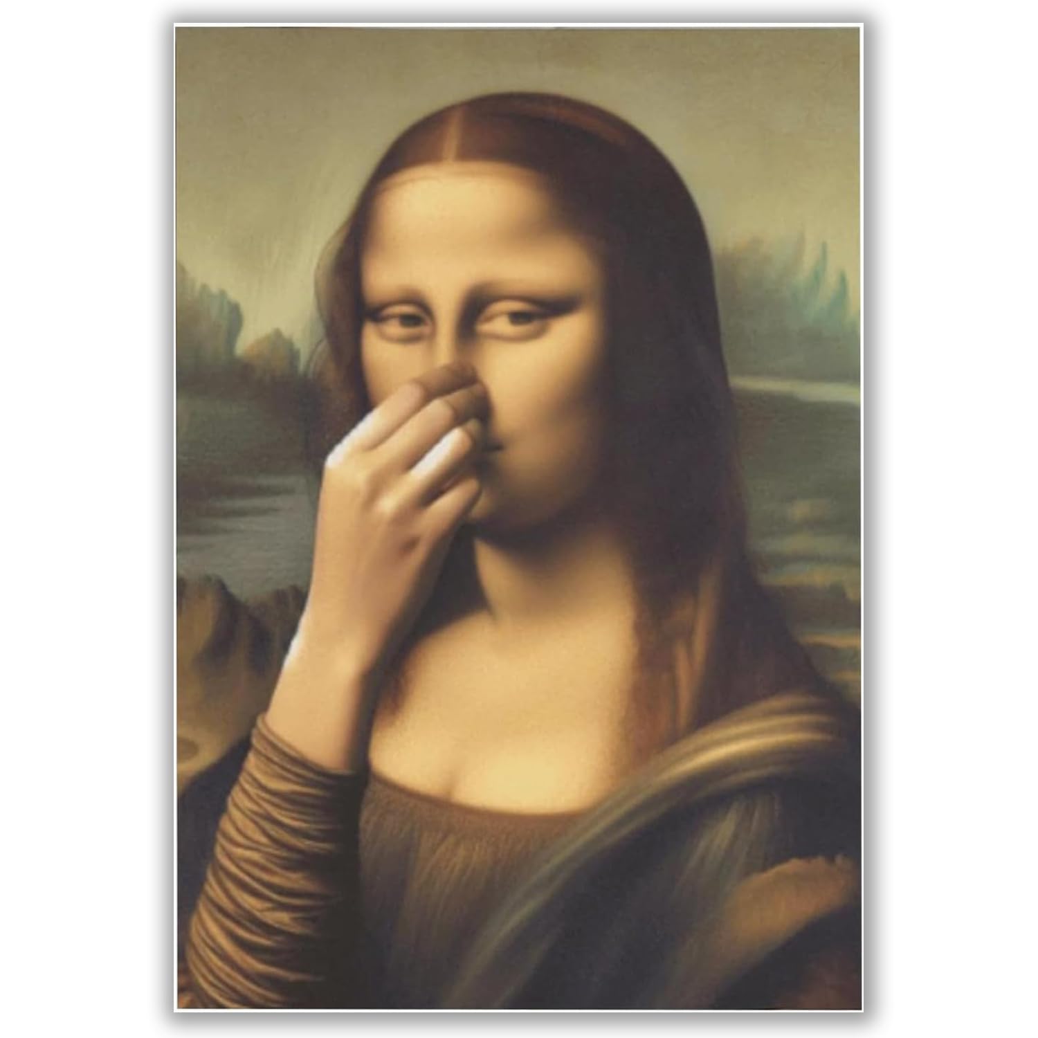 RXKFIGX Humorous Mona Lisa Wall Decor, Funny Mona Lisa Bathroom Wall Art for Home Decor Funny Wall Art for Bathroom Restaurant Bar Decor, Unframed Vintage Canvas Poster, 40x30cm