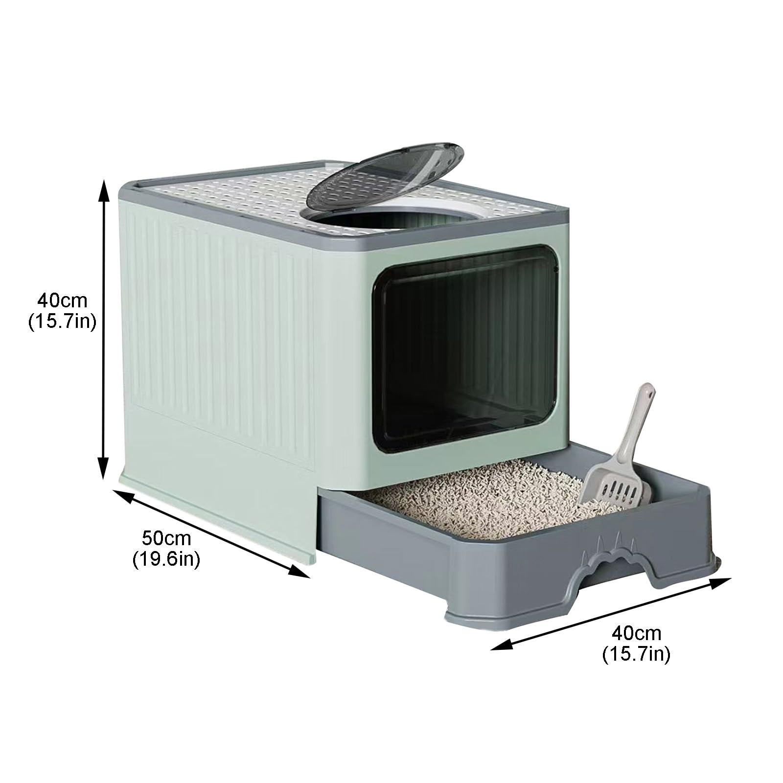 Arenero Doméstico para Gatos, Cerrado, con Cajón Y Pala para Arena, Bandeja De Entrada Superior para Gatitos, Conejos Y Cobayas.(Gray)