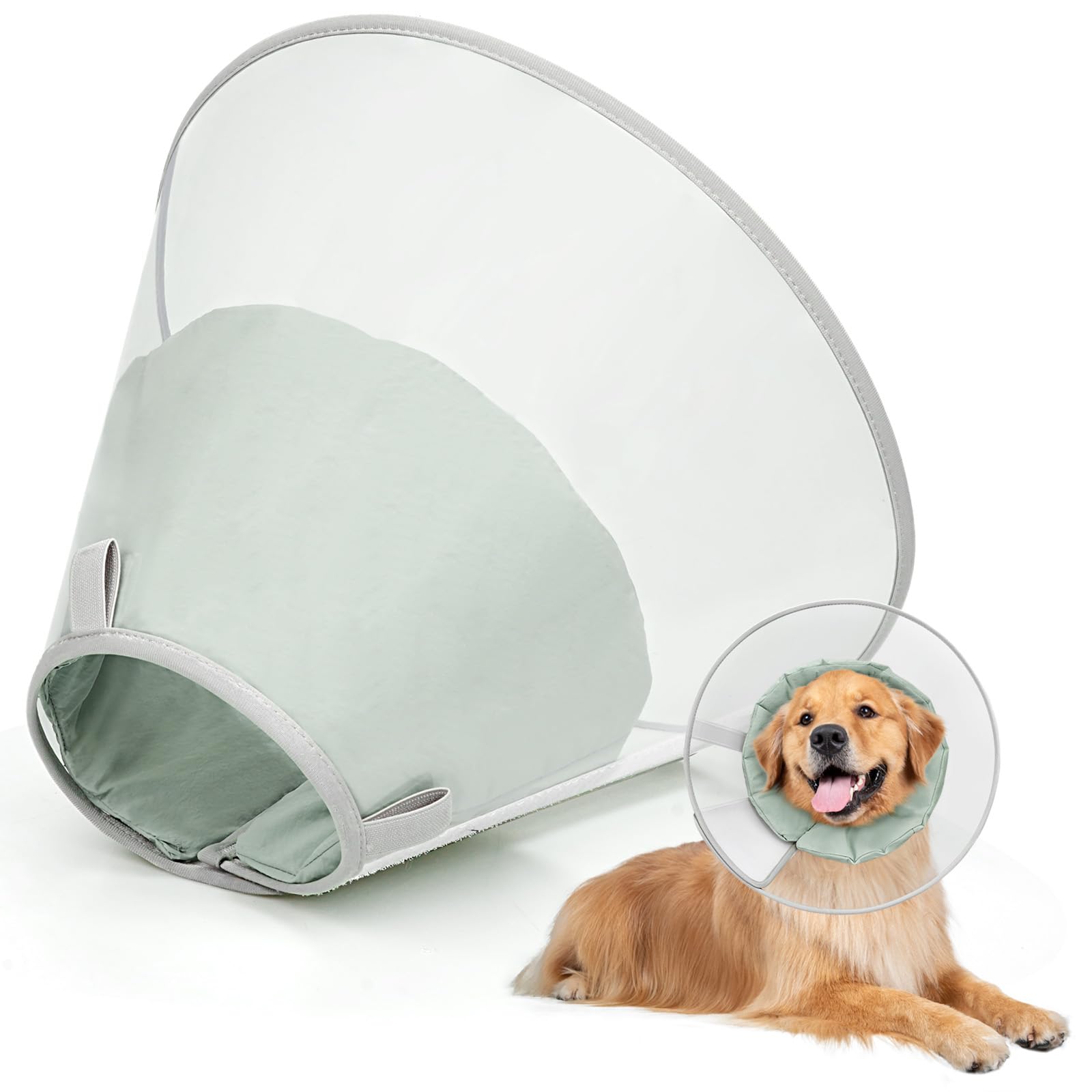 Supet Halskrause Hund zum Verhindern des Leckens mit weichem Polster, klare Elizabeth-Recovery-Halskrause nach Operation, Alternative Kopfkrause für große, mittlere und kleine Hunde(Hellgrün,XS)