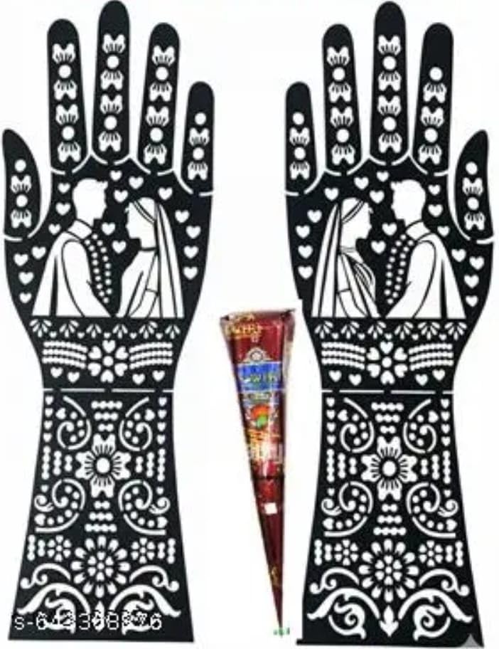 Image of Mehndi Tattoo Stencils for Hands | Reusable Henna Stencil Stickers for Women & Girls | Easy-Use Arabic & Floral Mehndi Design Templates | Temporary Tattoo Stencils for Festivals, Bridal, Karwa Chauth & Eid (4)