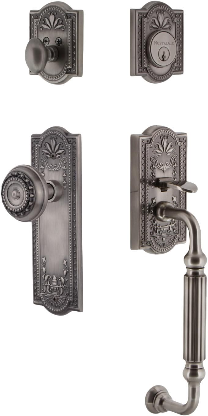 Nostalgic Warehouse 719456 Meadows F Grip Entry Set, Backset - 2.375", Antique Pewter