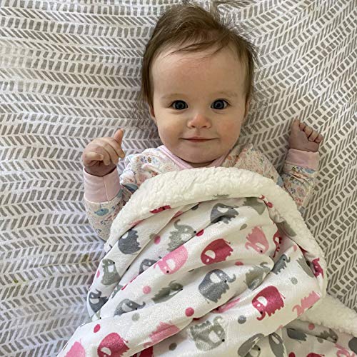 Image of EVERYDAY KIDS Large Ultra Soft Gray and Pink Elephant Minky Baby Blanket for Girls Mink and Sherpa Toddler and Baby Girl Blanket Measures 30 x 40 inch; Trendy Animal Elephant Baby Nursery Decor