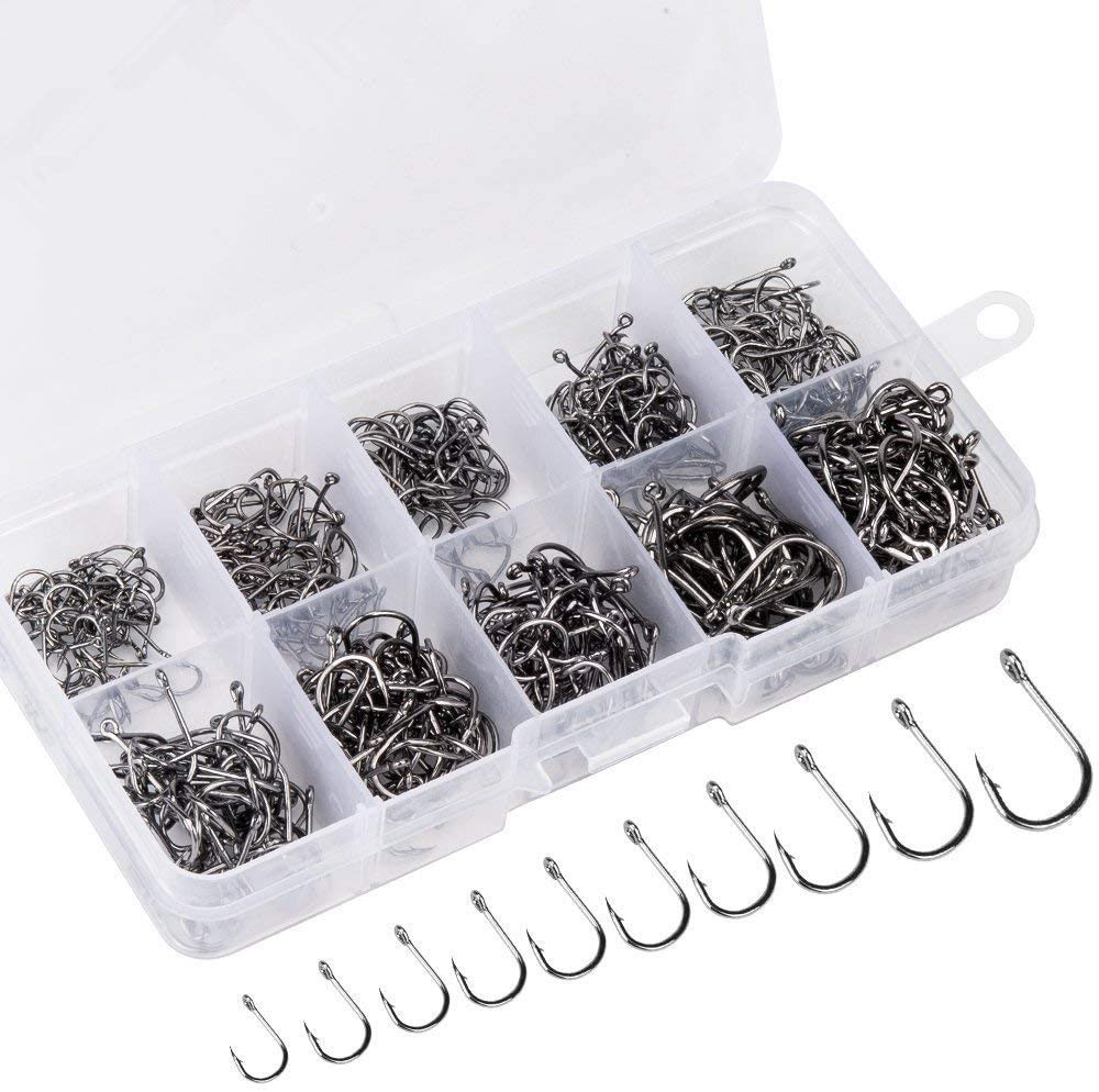 Fishinghappy Fishing Hooks High Carbon Steel Different Size Saltwater Freshwater Fishing Hooks 10 Multiple Sizes Fishing Hooks Fish Hooks Fishhooks Size 3 to 12,Pack of 500 : Sports & Outdoors
