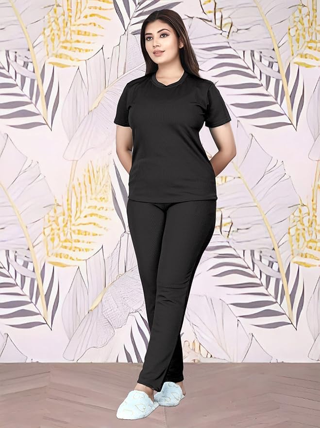 Image of Women's Active Wear Track Suits Cotton Blend Sportswear Top & Bottom Set for Woman Round Neck for Fitness & Workout T-shirt and Pant