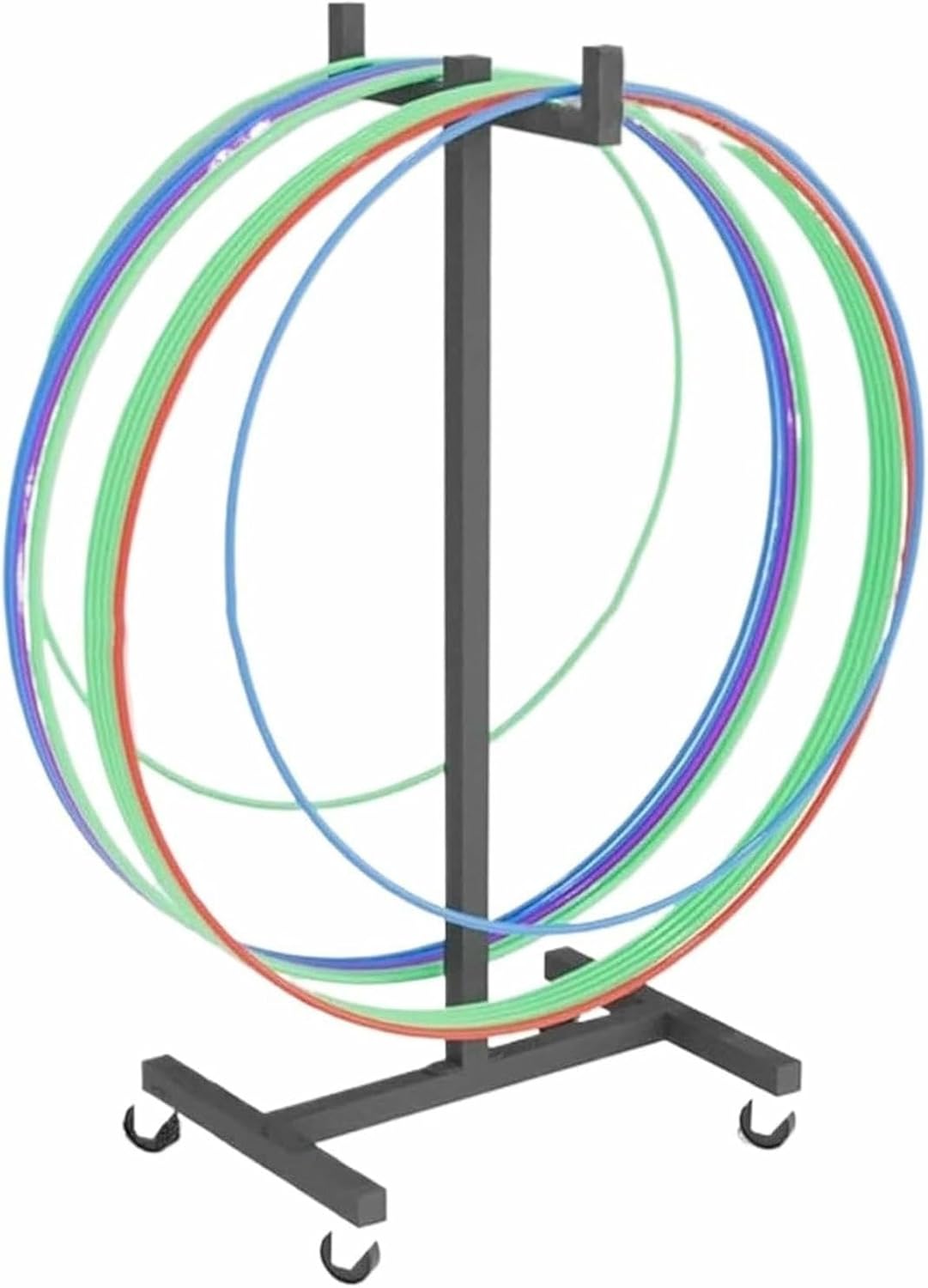 Metal Hula Hoop and Jump Organizer Cart with Wheels, Mobile Hula Hoop Stand, Space-Saving, Gym Exercise Hula Hoop Display Holde Rack, for Home School Office