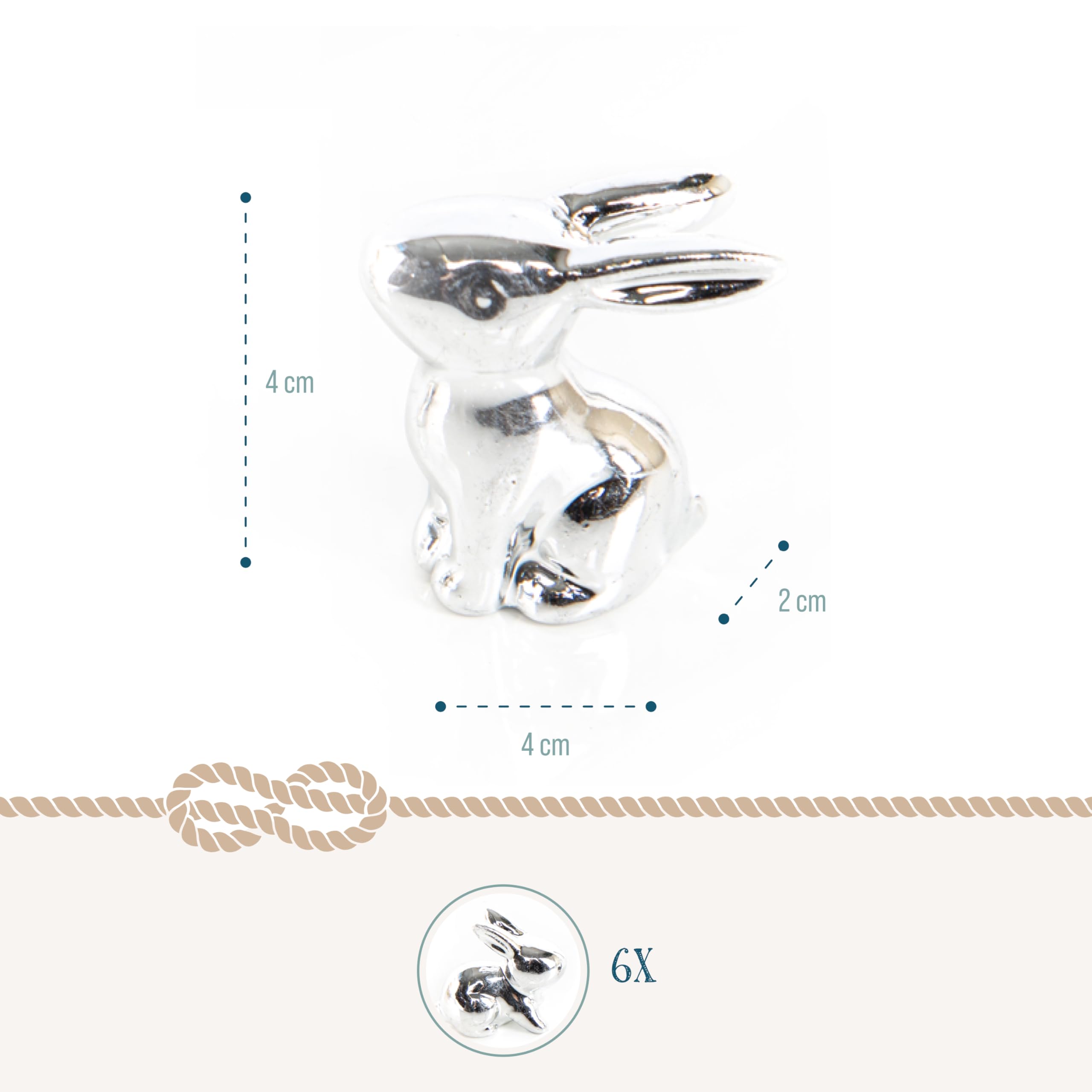 Set 2 Coniglietti Pasquali In Porcellana Con Uovo Oro/Argento - Decorazione Elegante - Foto 4