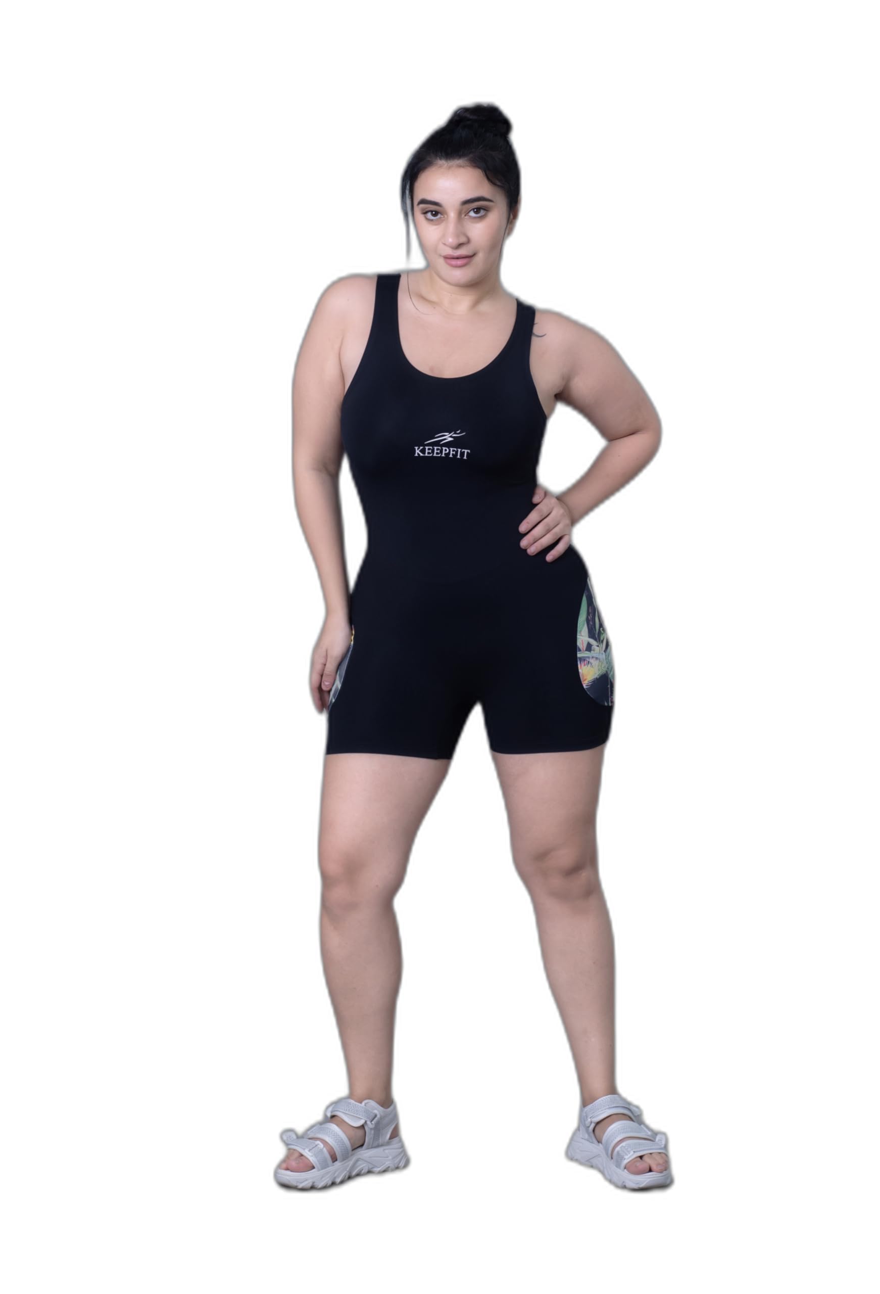 Black Colour Blocked Splice Legsuit with Full Coverage for Women & Girls |Swimming Suit for Women-image-0