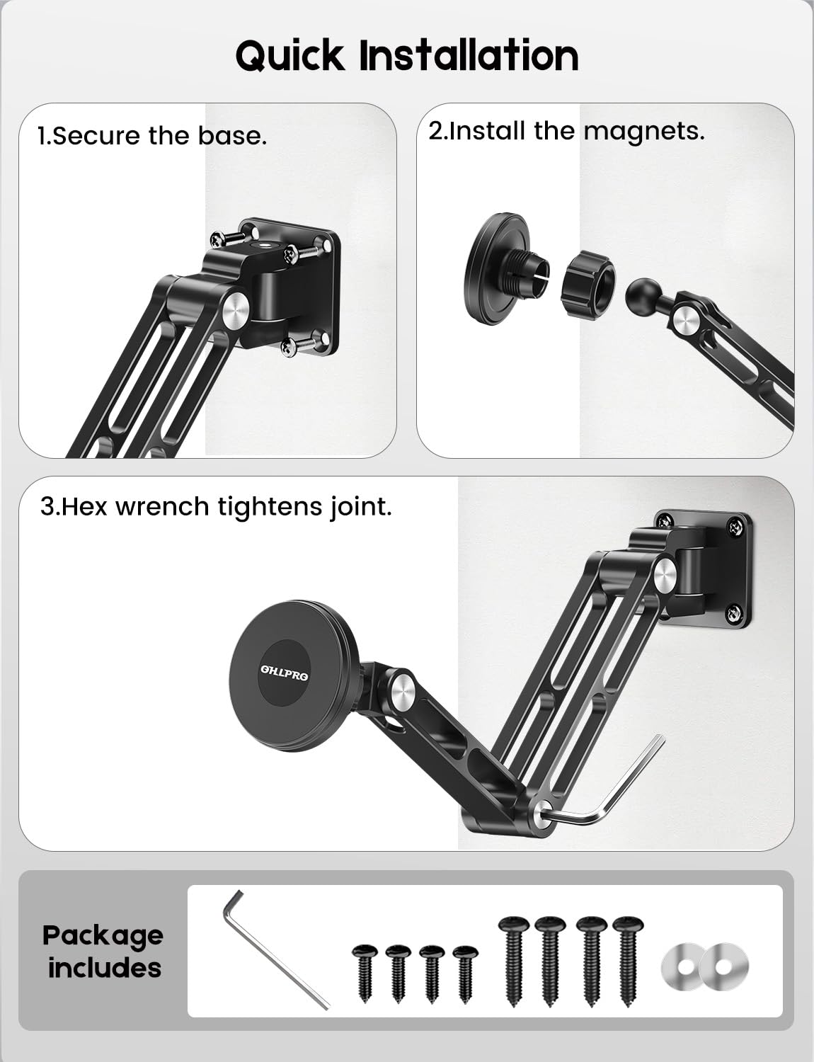 OHLPRO Supporto da parete per tablet magnetico in alluminio, girevole con giunto a 360°, compatibile con iPad Pro Air Mini, Galaxy Tab, iPhone, 4,7-13 pollici