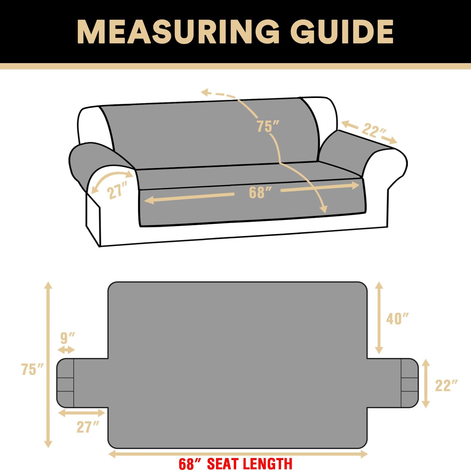 PrinceDeco 100% Waterproof Sofa Covers Couch Cover Sofa Cover for Dogs Couch Protector Triple Non-Slip Sofa Slipcover for 3 Cushion Couch Furniture Protector Pet Dog Friendly (Sofa 68'',French Oak) - Image 7