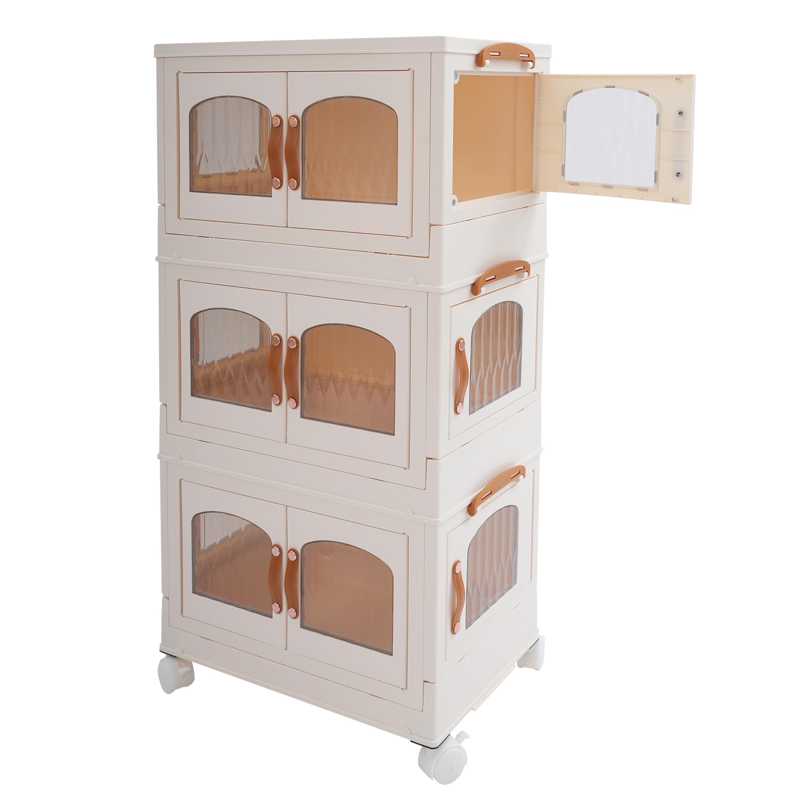 Caja de almacenamiento plegable de 2 piezas con tapa, cajas de plástico apilables con ruedas, puerta de apertura lateral, unidad de almacenamiento para dormitorio, baño, cocina