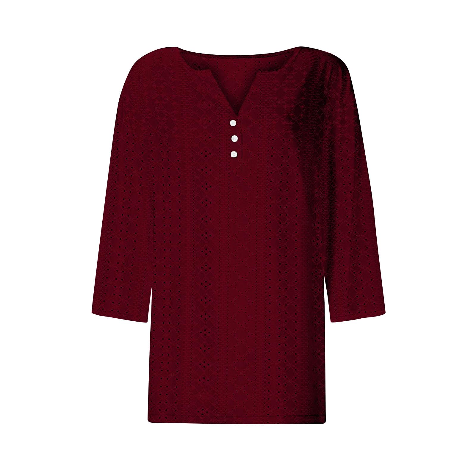 RLEHJN T Shirts À Manches 3/4 Femme Pas Cher Top Femmes Chic Et Élégant Tuniques De Mode Amples De Couleur Unie Tops Basiques Été-Printemps Décontractés Col V Tops Chemises Trois Quarts 2025