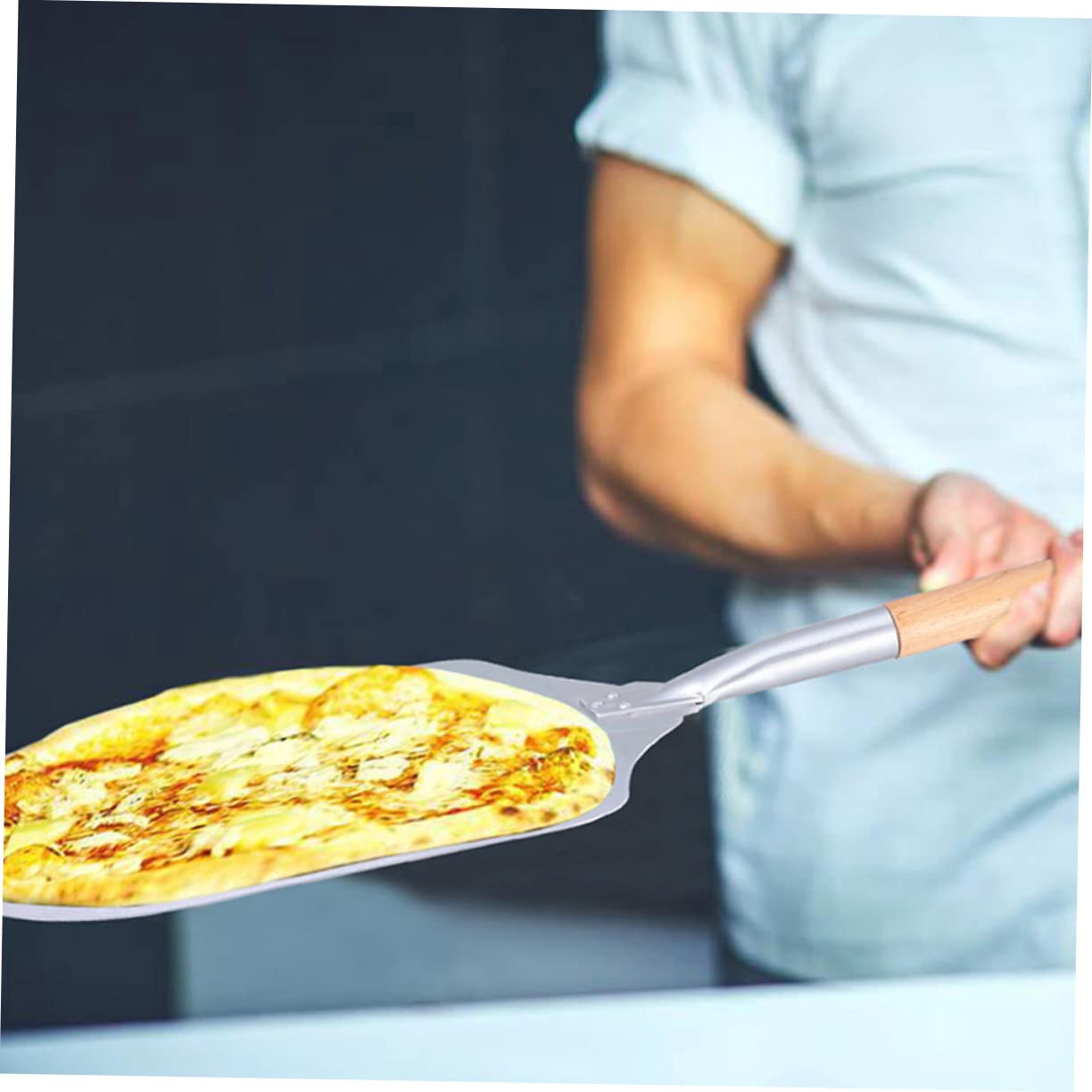 PRETYZOOM Pala de Pizza Antiadherente Mango Desmontable de Aluminio y Madera Adecuado para Pizza y Bandejas de Pastel en Casa o Restaurante