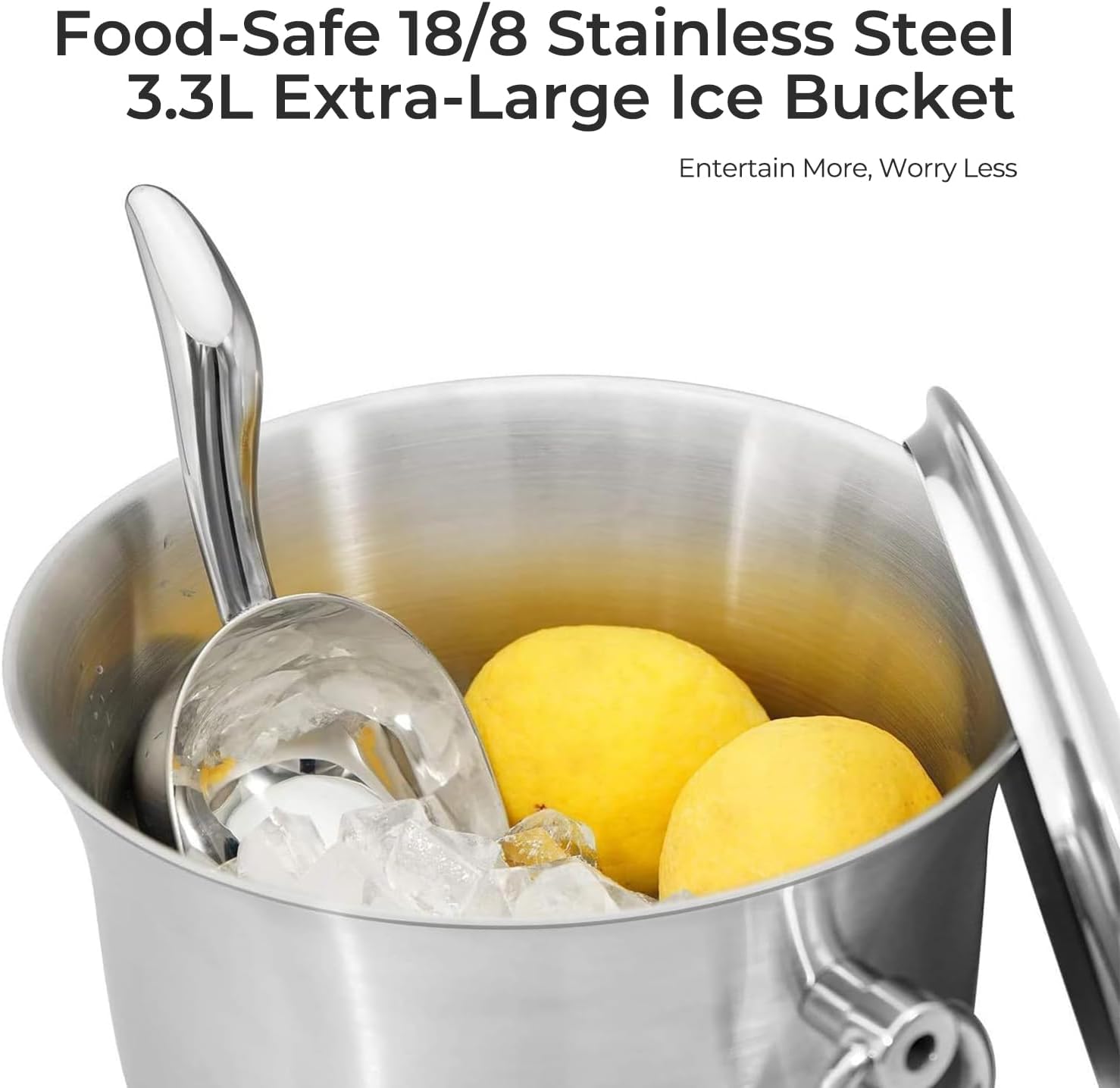 Fortune Candy Insulated Ice Bucket, 3.3 L, Double Walled 18/8 Stainless Steel Ice Bucket with Ice Tongs and Lid